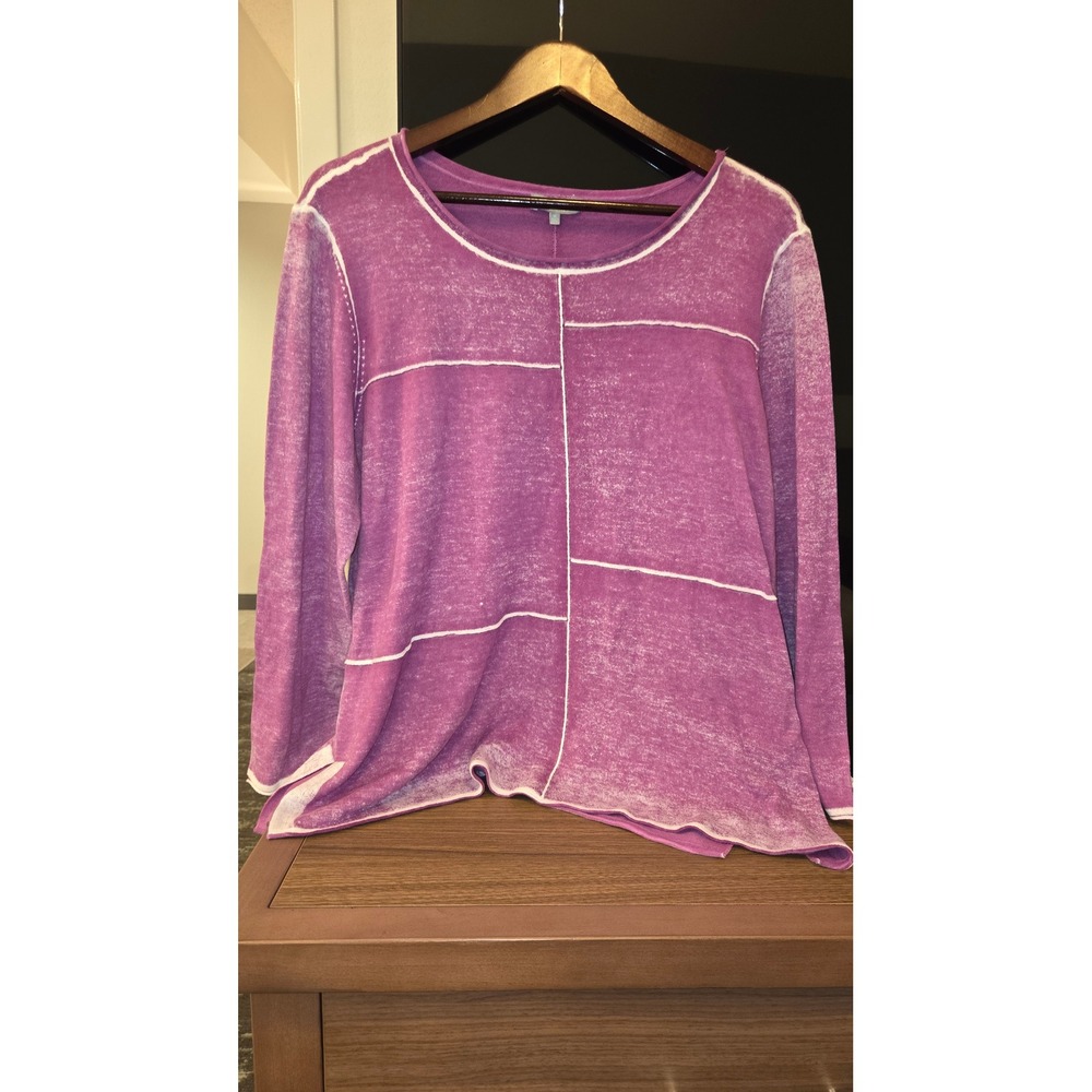 Habitat Clothes To Live In Purple Acid Wash Exposed Seam Knit Top XL Womens